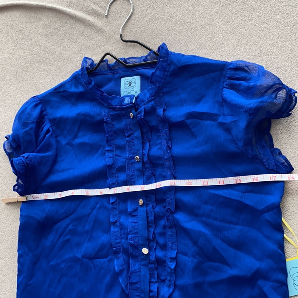 CeCe Ruffle Button Front Blue Dress NWT Size XS - Picture 9 of 10